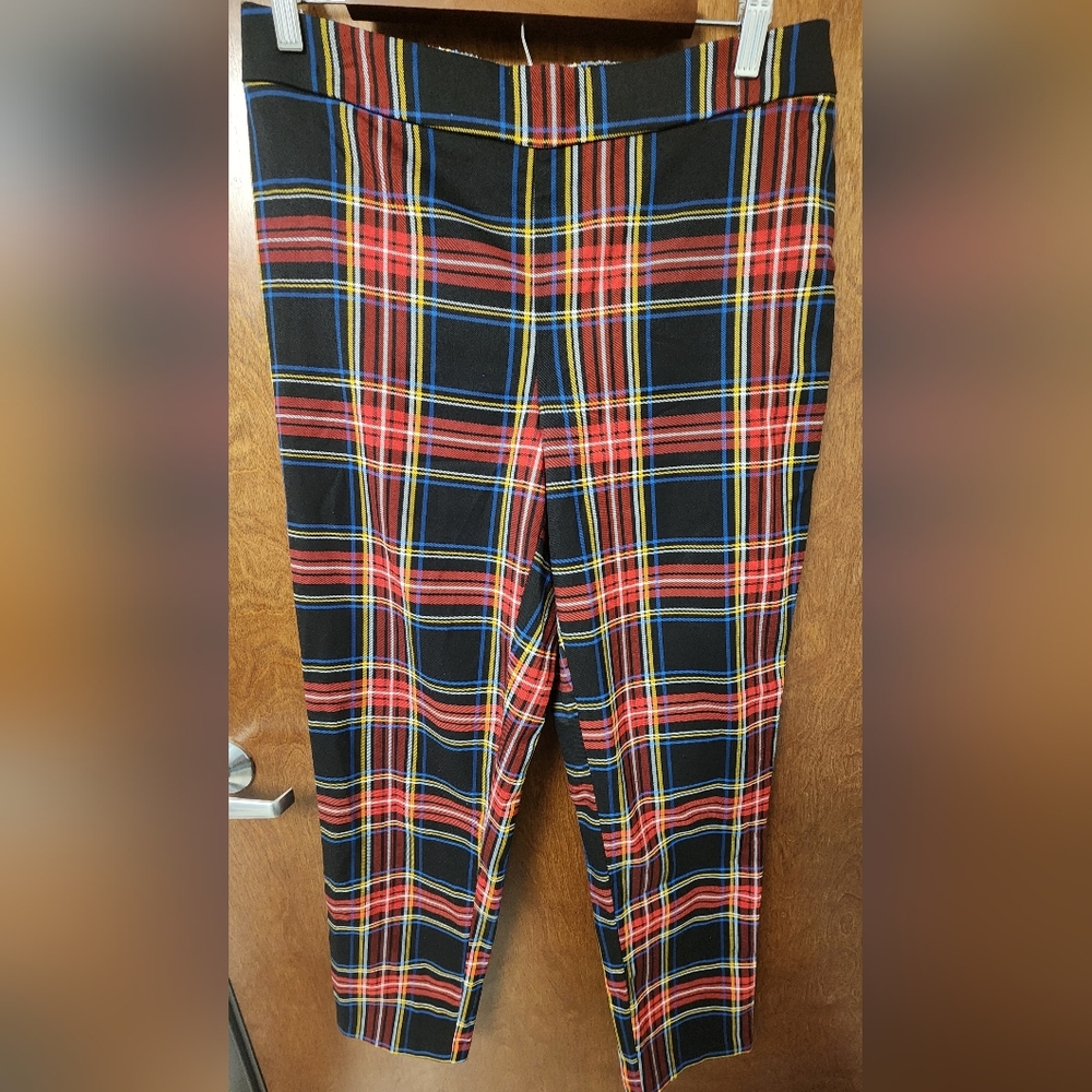 Chaps Black Plaid Pants with Red and Blue Accents